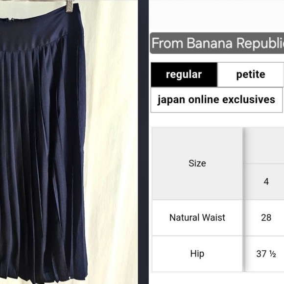 Banana Republic Navy Blue Satin Pleated Midi Skirt - Picture 2 of 16